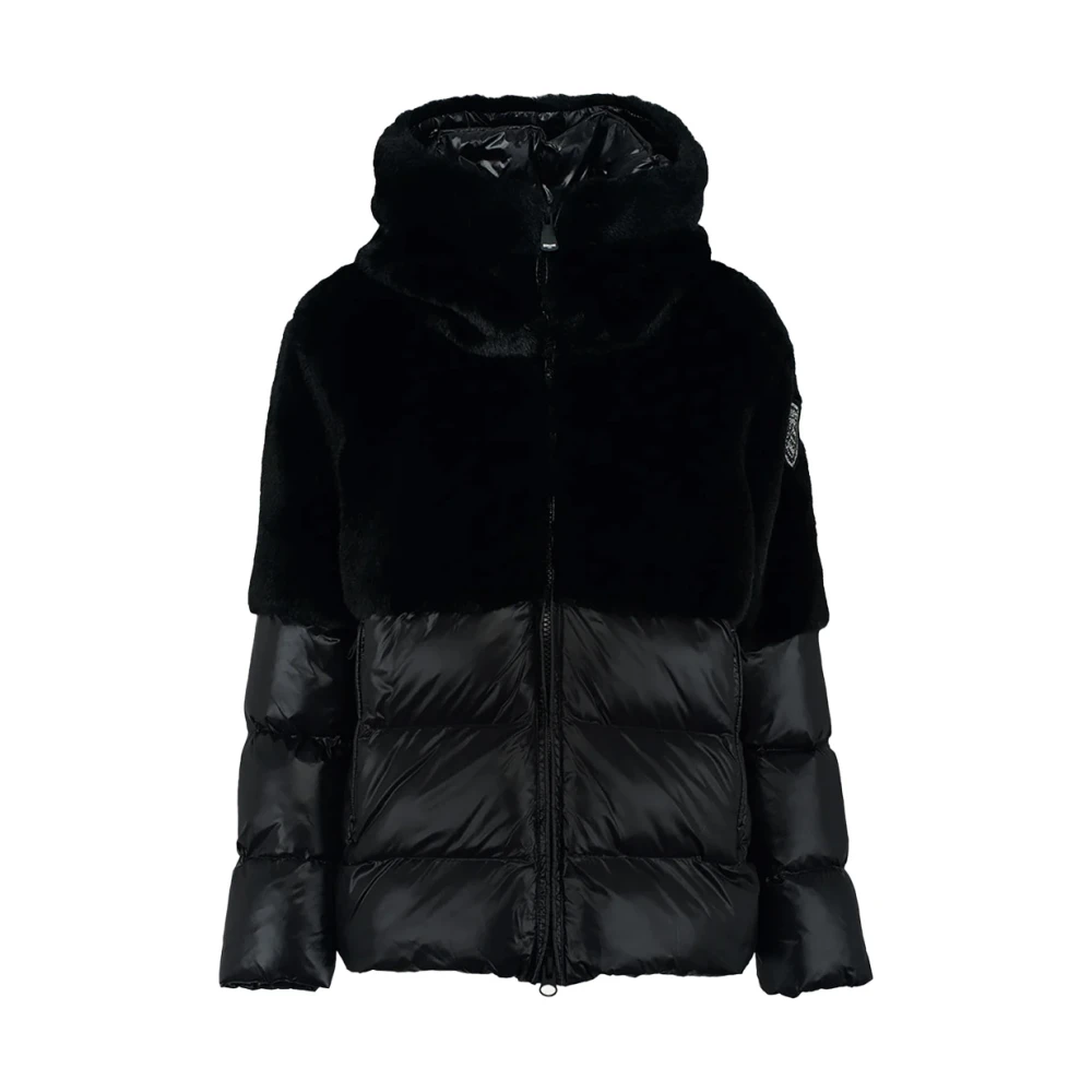 Blauer Polyester Parka Jas met Rits Capuchon Black Dames