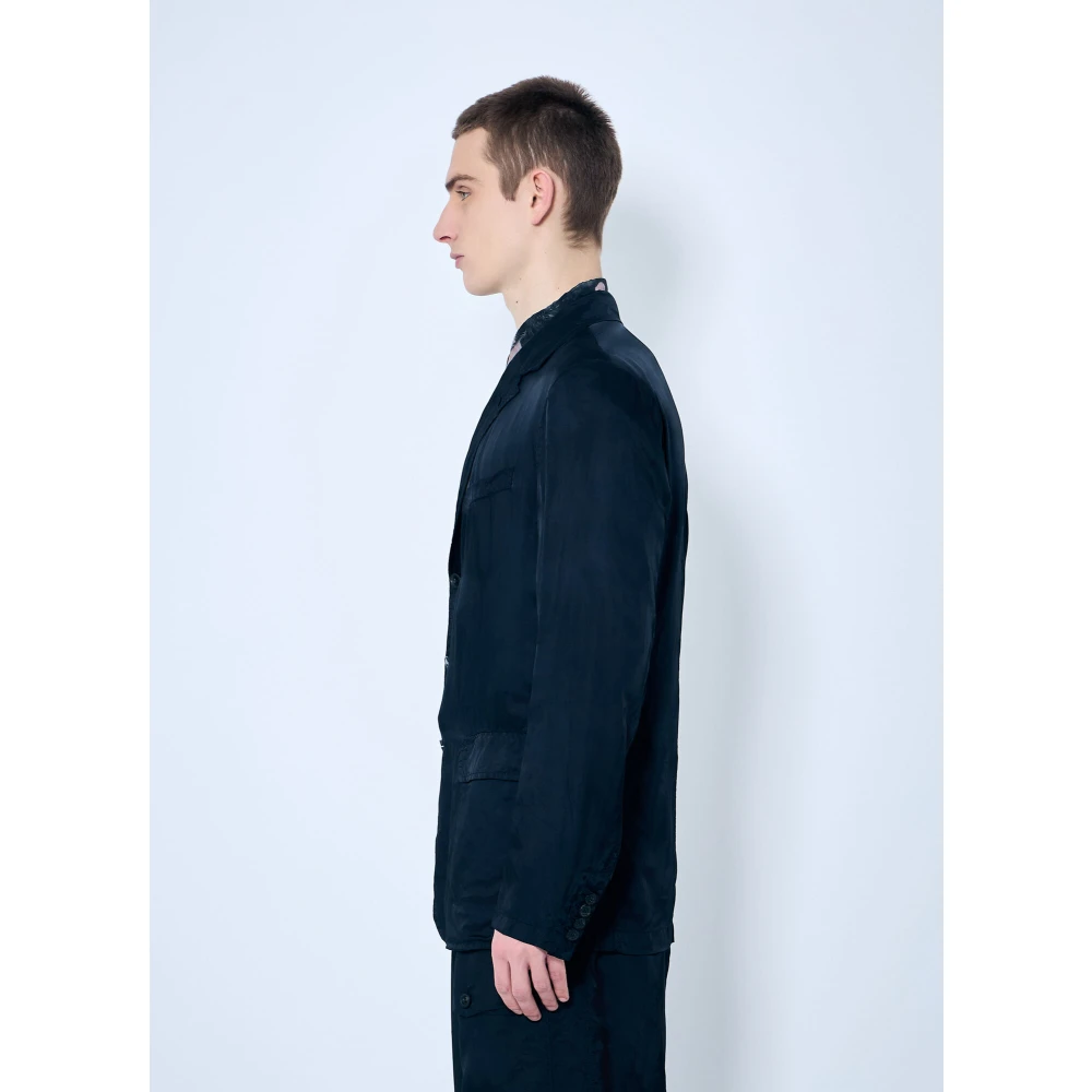 Dries Van Noten Blazer in satijn met sjaalkraag Blue Heren