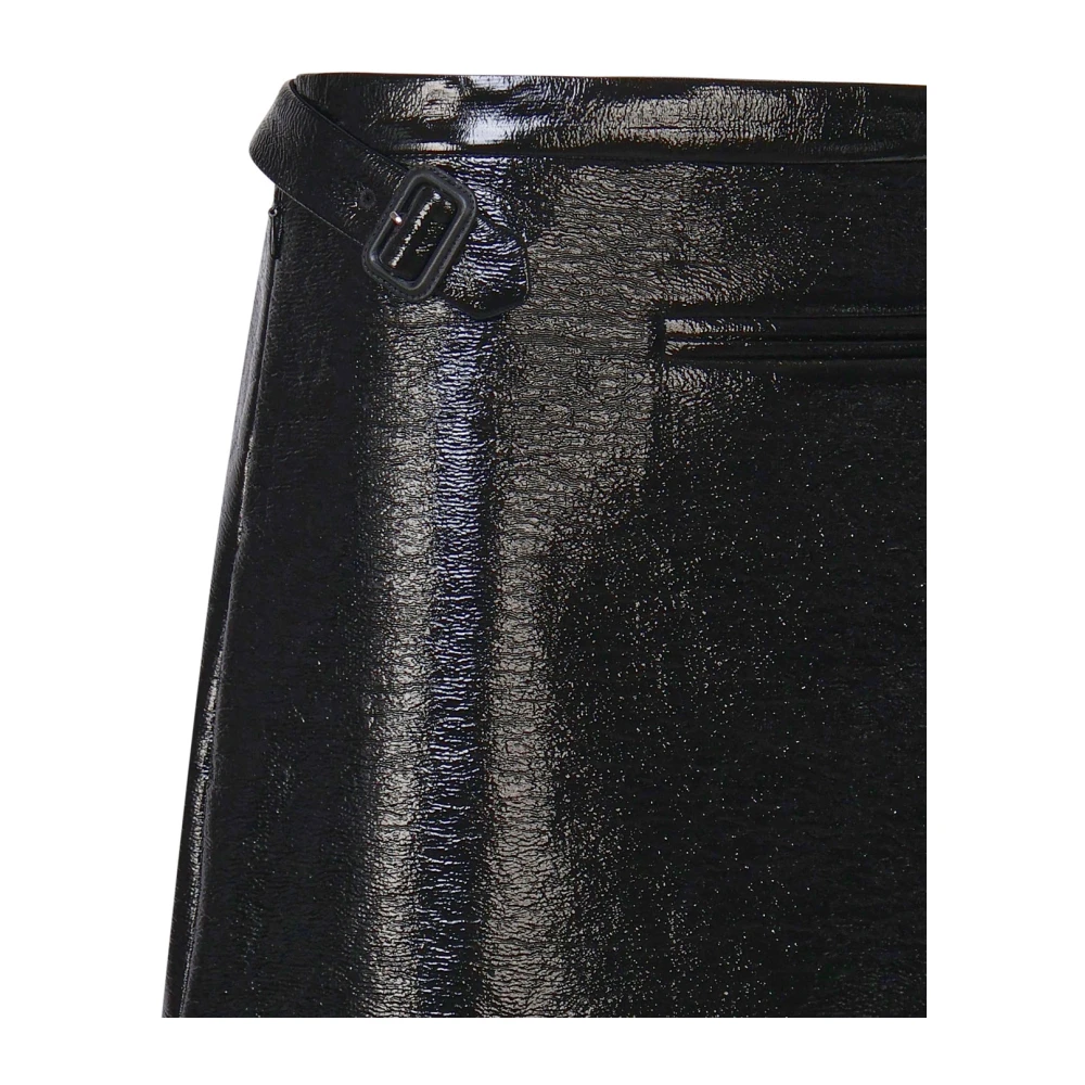 Courrèges Zwarte Glanzende Mini Rok Zijkant Uitsnijding Black Dames