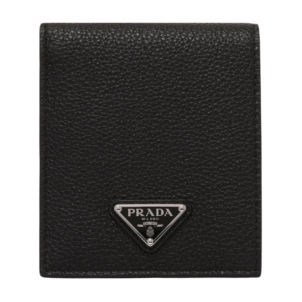Prada Men's Black Enamel Triangle Logo Wallet - Wallets & Cardholders - One Size - Accessories