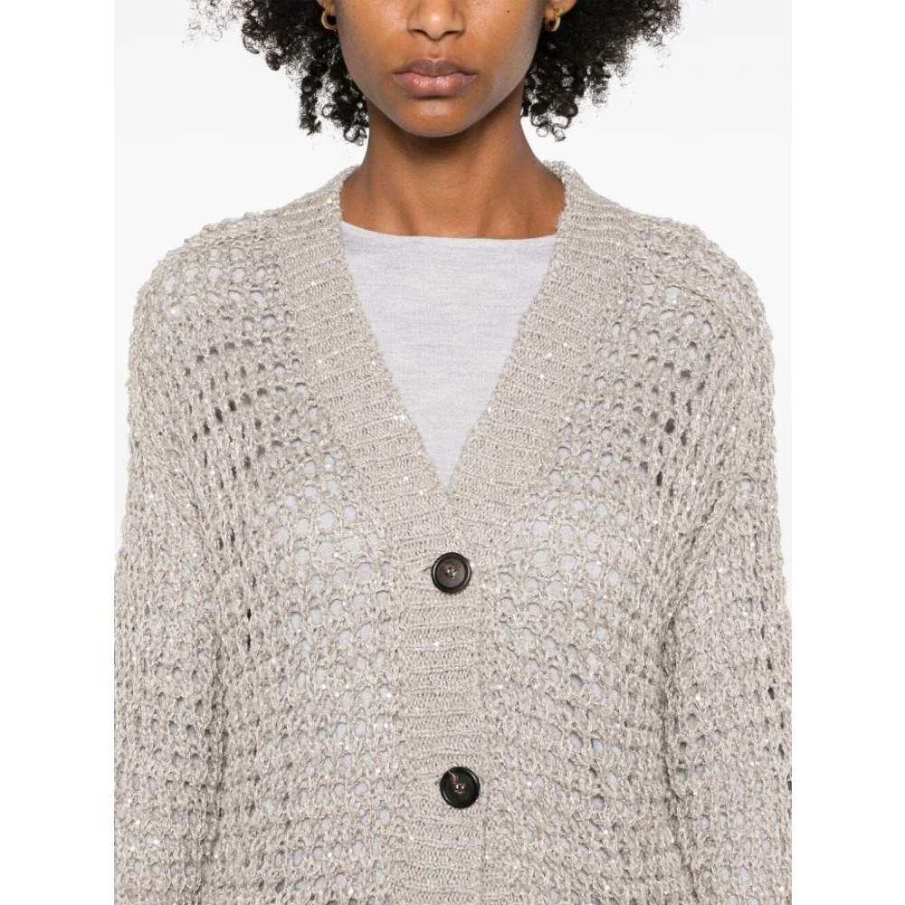 BRUNELLO CUCINELLI Neutrale Gebreide Vest Trui Beige Dames
