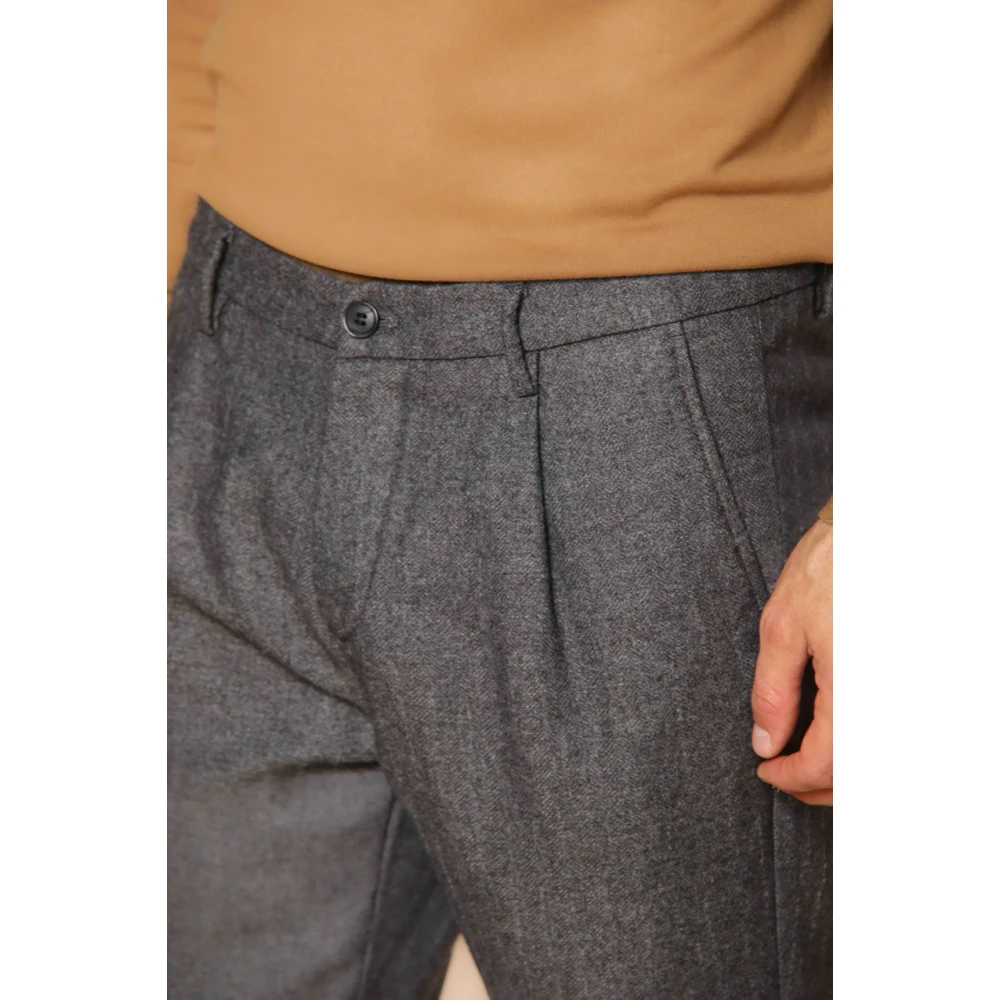 Mason's Gestreepte Carrot Fit Flanellen Chino Broek Gray Heren