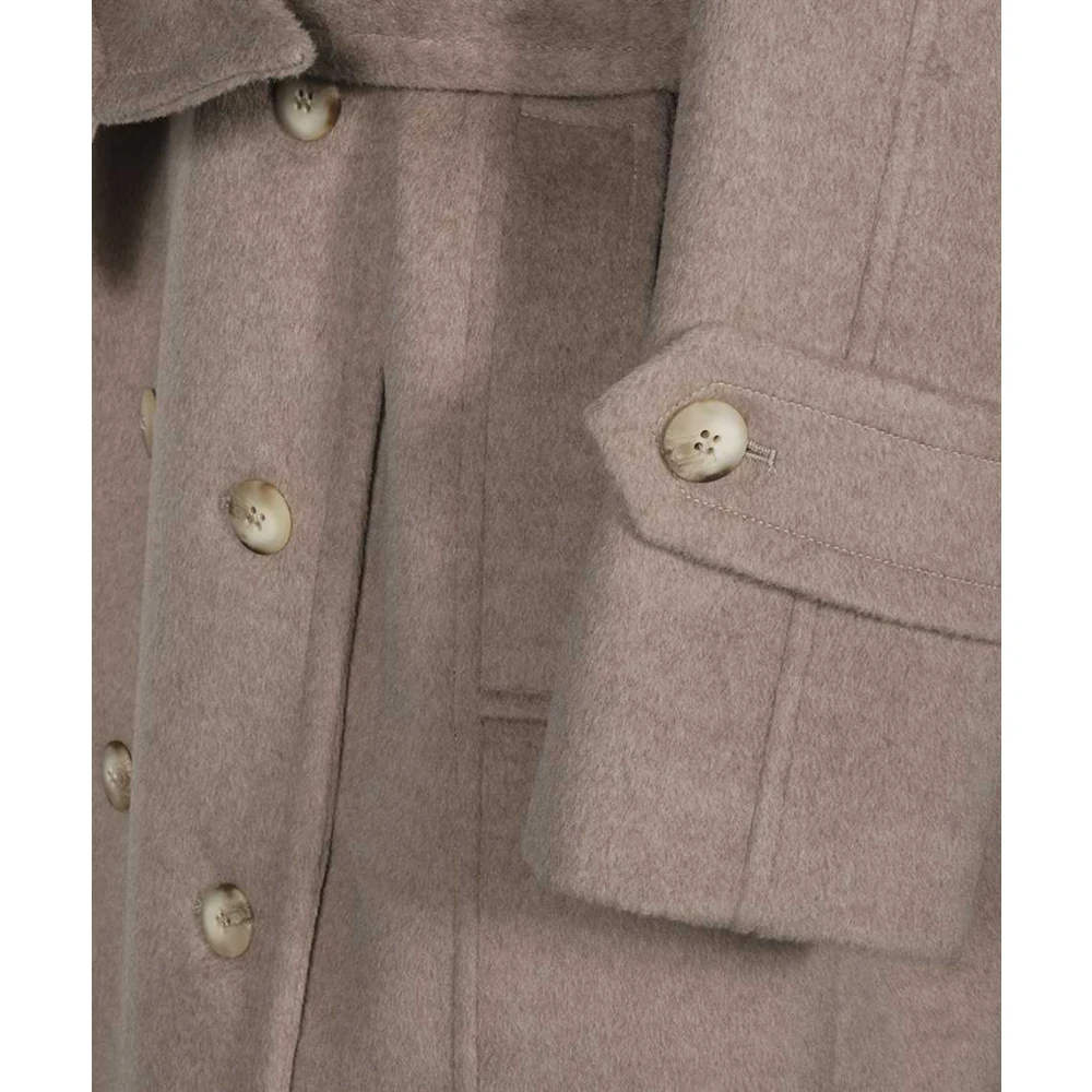Dondup Dubbelrijige Wollen Jas met Tailleband Beige Dames