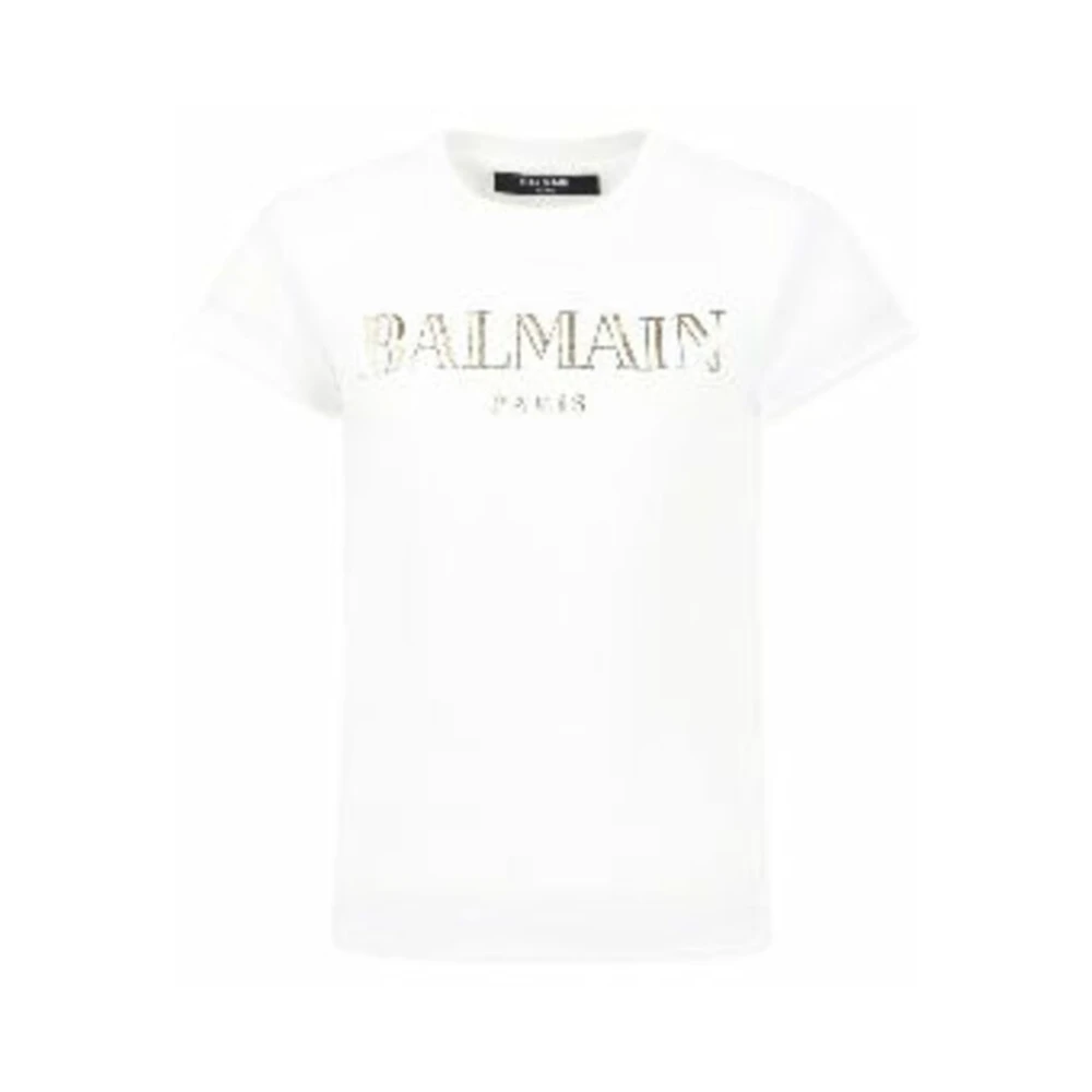 Balmain Barn Vit Guld T-shirt Topp White, Flicka