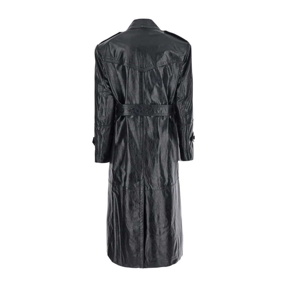 SPORTMAX Zwarte leren trenchcoat met taille riem Black Dames