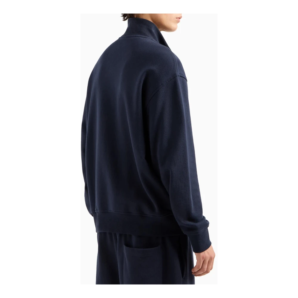 Armani Exchange Blauwe Sweater met Hoge Hals Lange Mouwen en Ritssluiting Logo Blue Heren