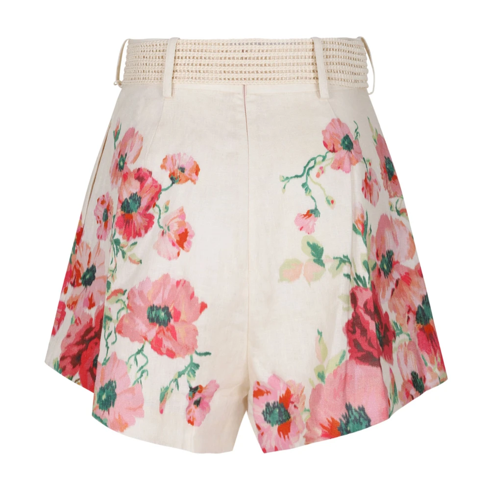 Zimmermann Lightburst Tuck Bloemen Linnen Hoge Taille Short Multicolor Dames