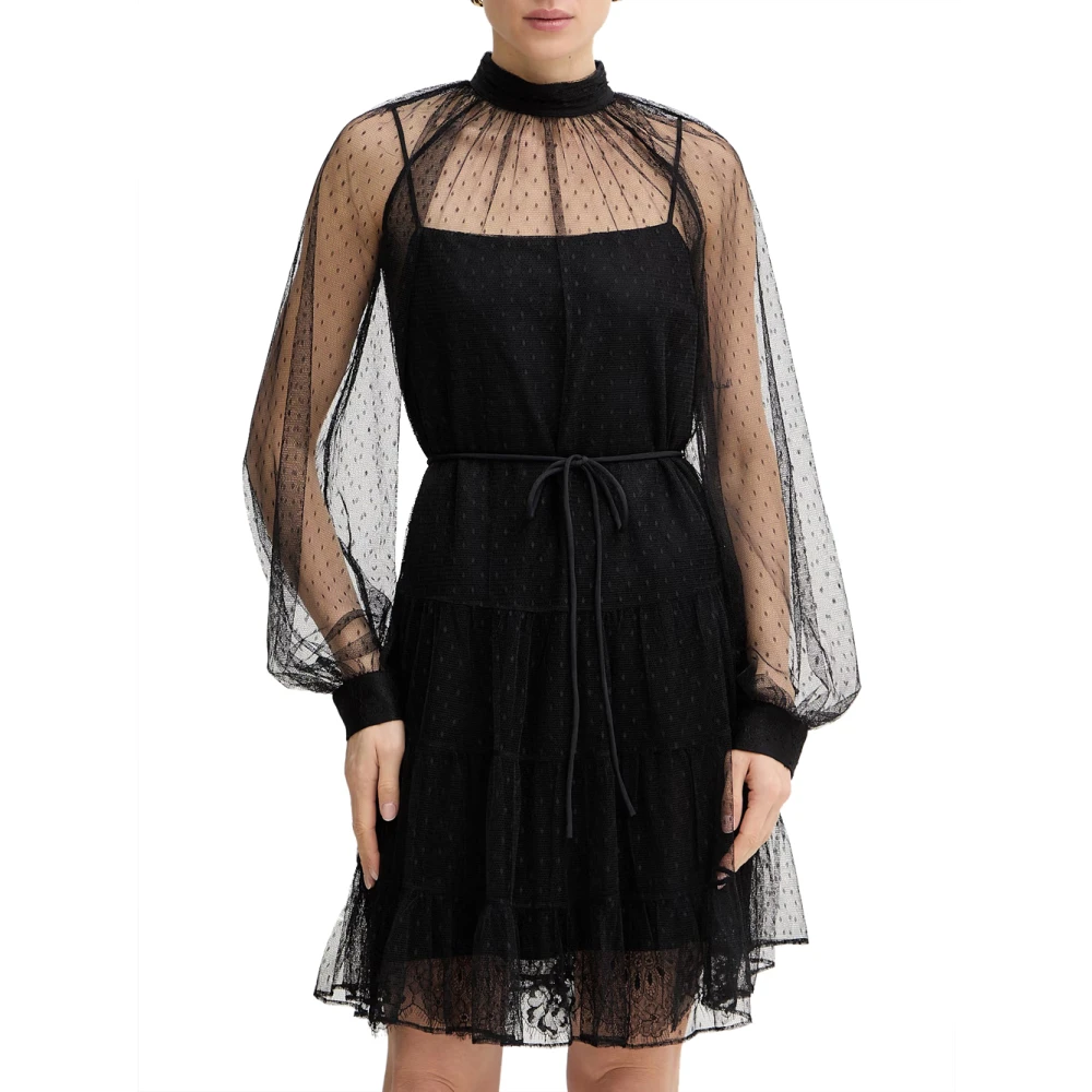 Twinset Women's Black Short Dresses, L, Lace Mini Dress