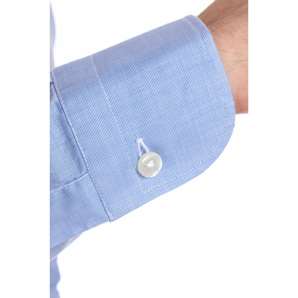 Barba Witte Op Maat Gemaakte Katoenen Overhemd Blue Heren