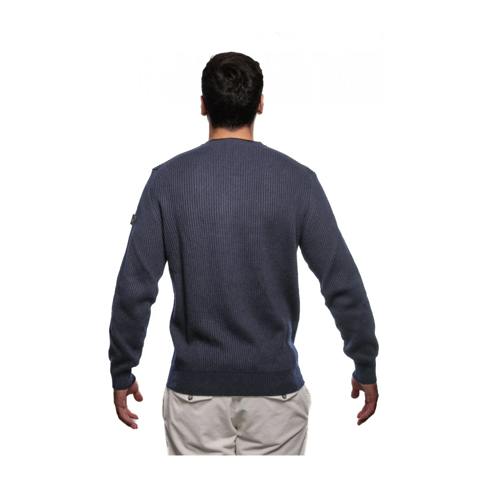 Peuterey Blauwe Geribbelde Trui Diver 01 Blue Heren