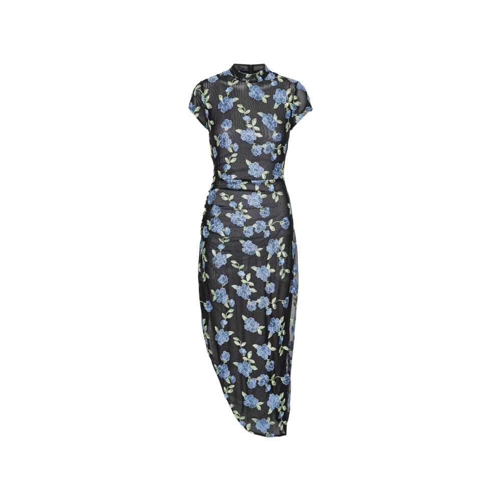 Rotate Birger Christensen Zwarte Mesh Asymmetrische Maxi Jurk Black Dames