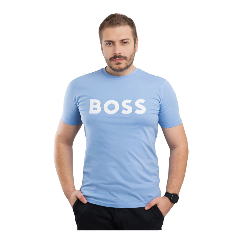 Hugo Boss Herr T-shirt Blå Bomull Rund Hals Blue, Herr