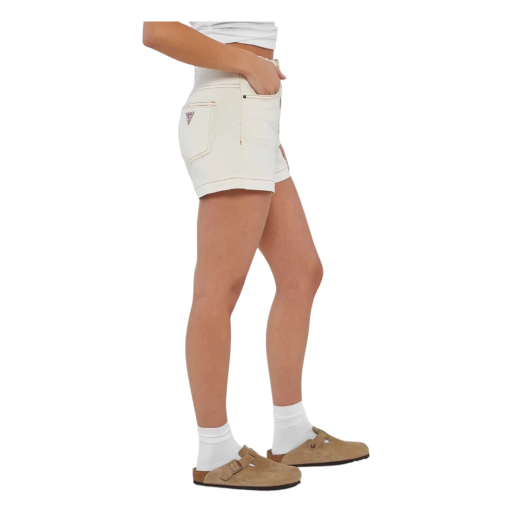 Guess Organische katoenen hoge taille denim shorts Beige Dames
