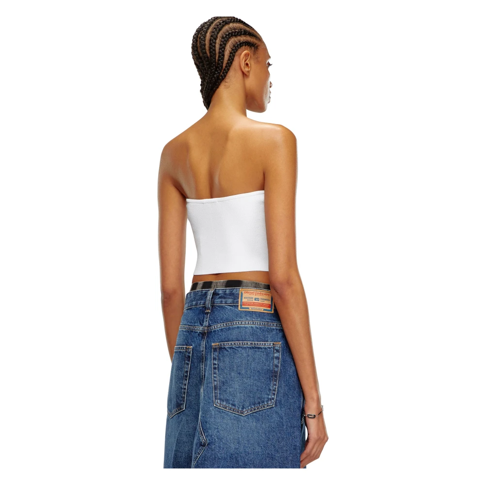 Diesel Witte Geribbelde Bandstijl Top White Dames