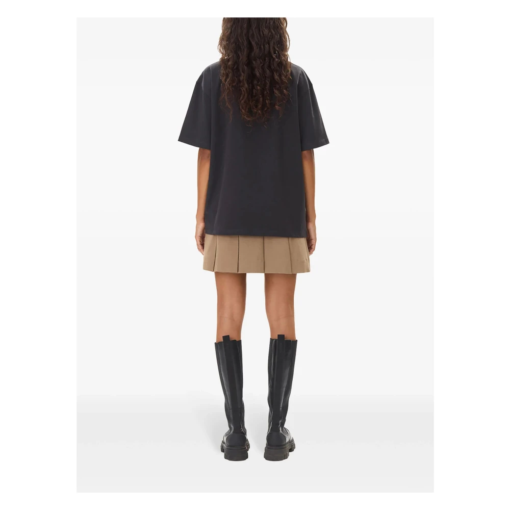 Ganni T-shirt met Geborduurd Logo en Franje Black Dames