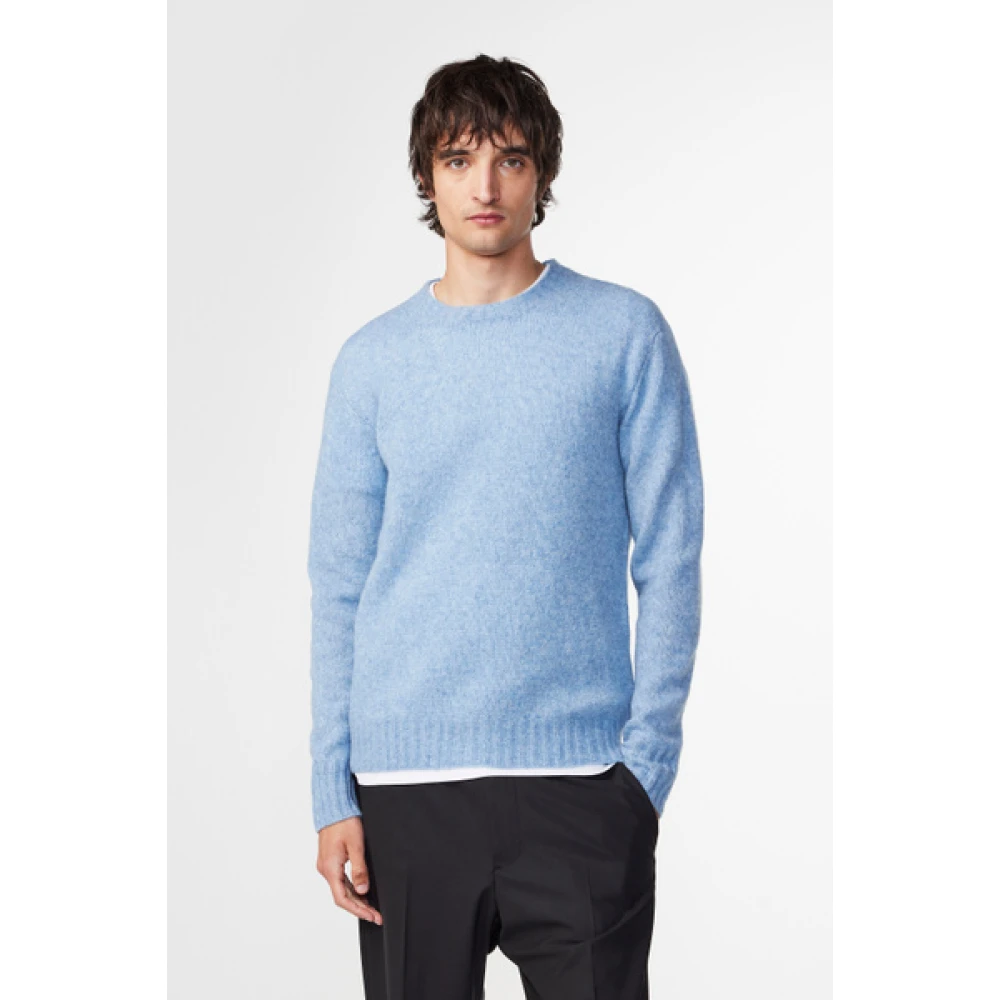 Nn07 Blauwe Merinowol Pullover Drop-Schouder Blue Heren