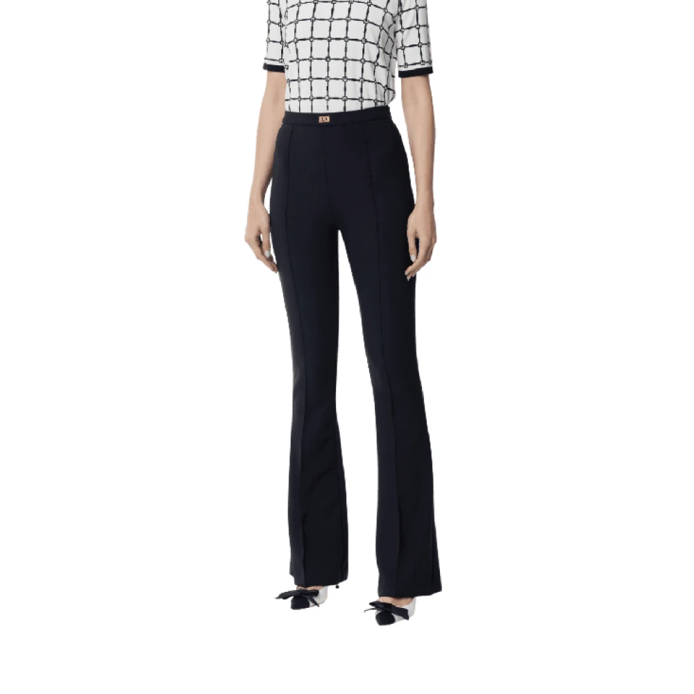 Elisabetta Franchi Zwarte Flare Crêpe Broek Black Dames