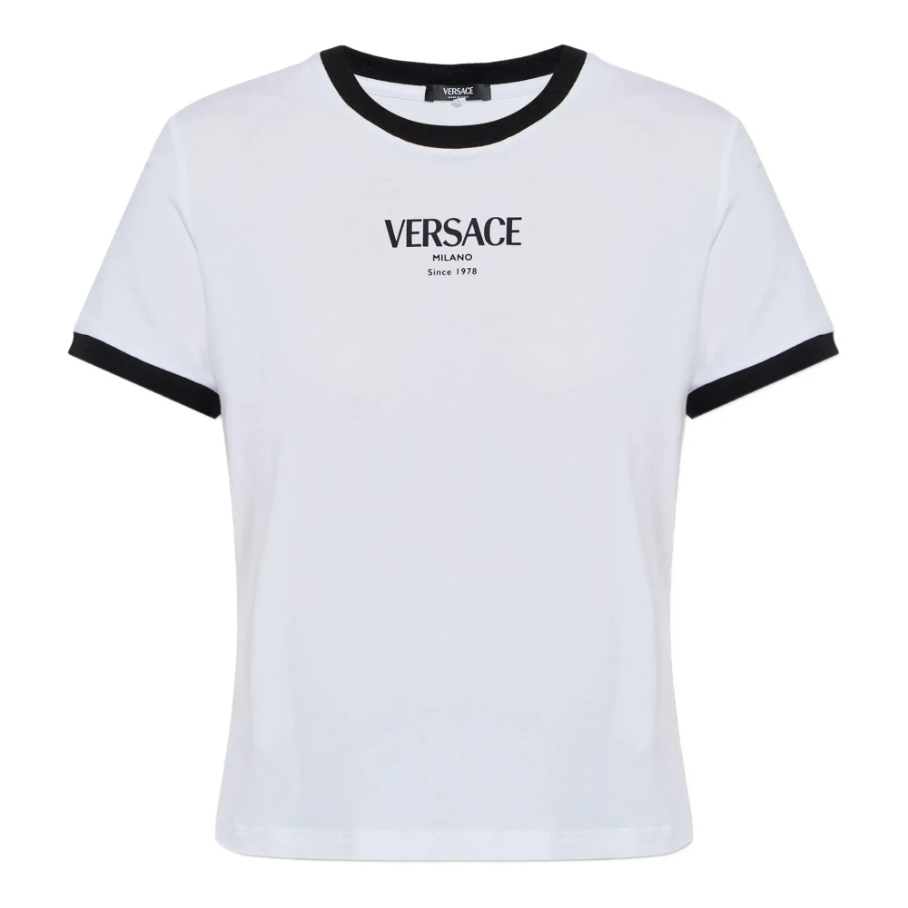 Versace , T-Shirts, Female, White, M, Stretch Viscose-Jersey T-Shirt - Image 2