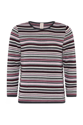 striped-3-4-sleeve-pullover-blouse-grey-bourg