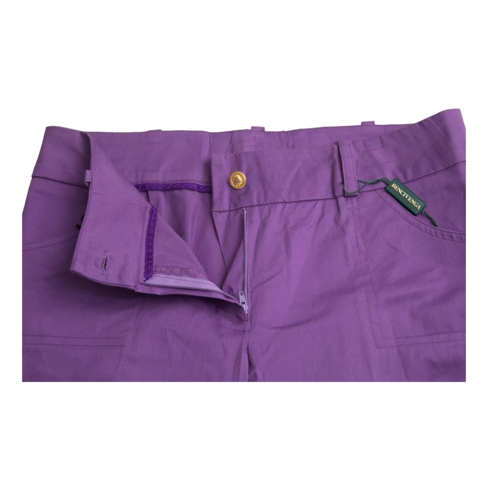 Bencivenga Lila Katoen Straight Cropped Broek Purple Dames