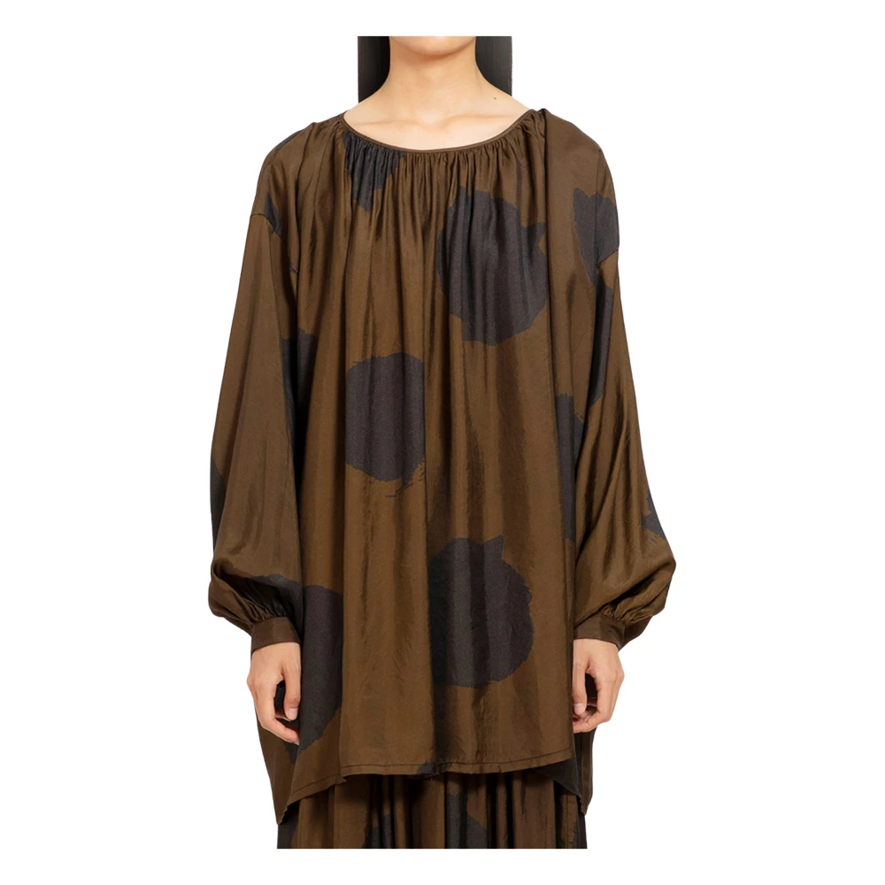 UMA Wang Grafisch stippenprint blousonmouw top Brown Dames