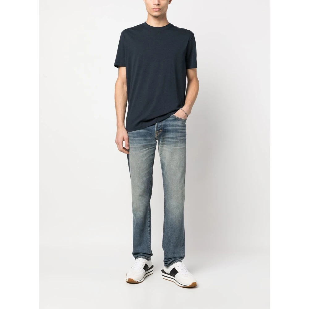 Tom Ford Slim-Fit Denim Jeans met Suede Logo Blue Heren