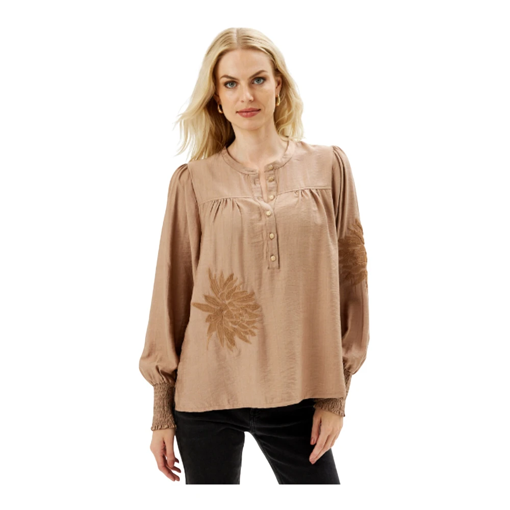 IN Front Vrouwelijke Blouse met Pofmouwen Beige Dames