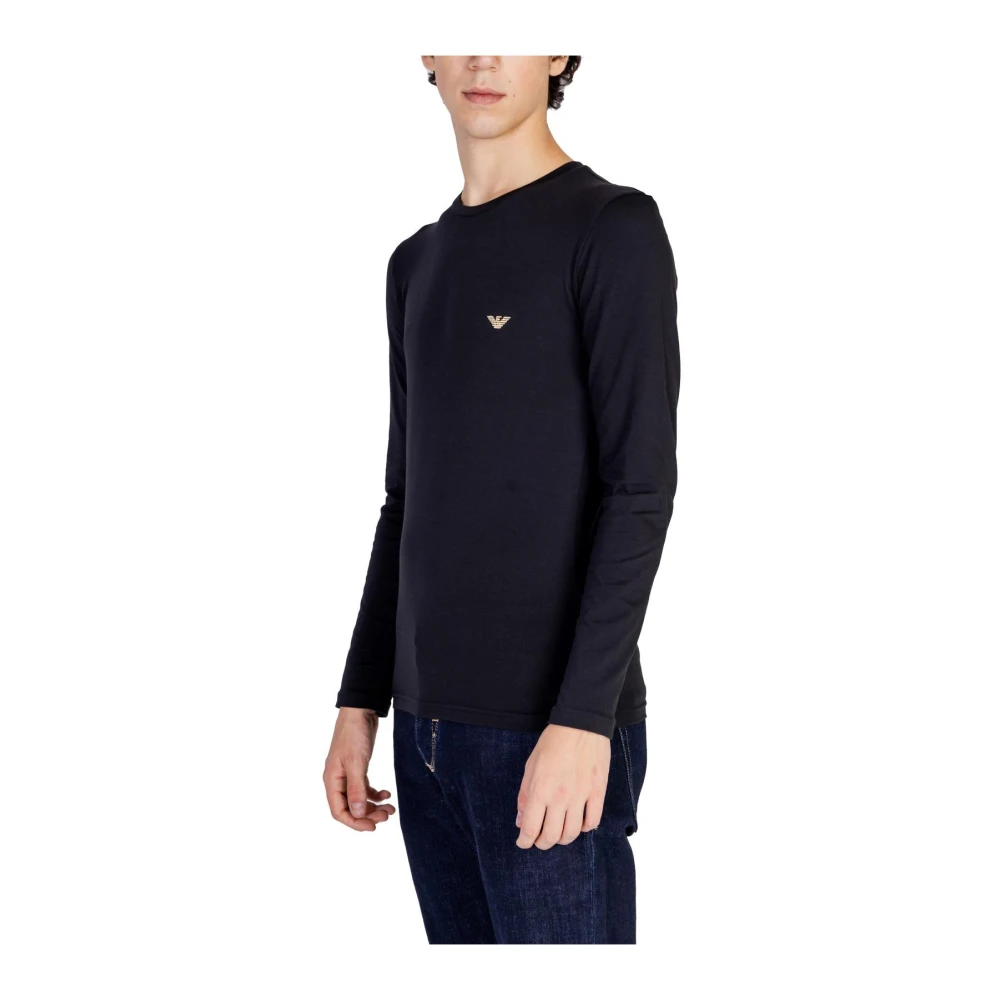 Emporio Armani Zwarte lange mouw ronde hals T-shirt Black Heren