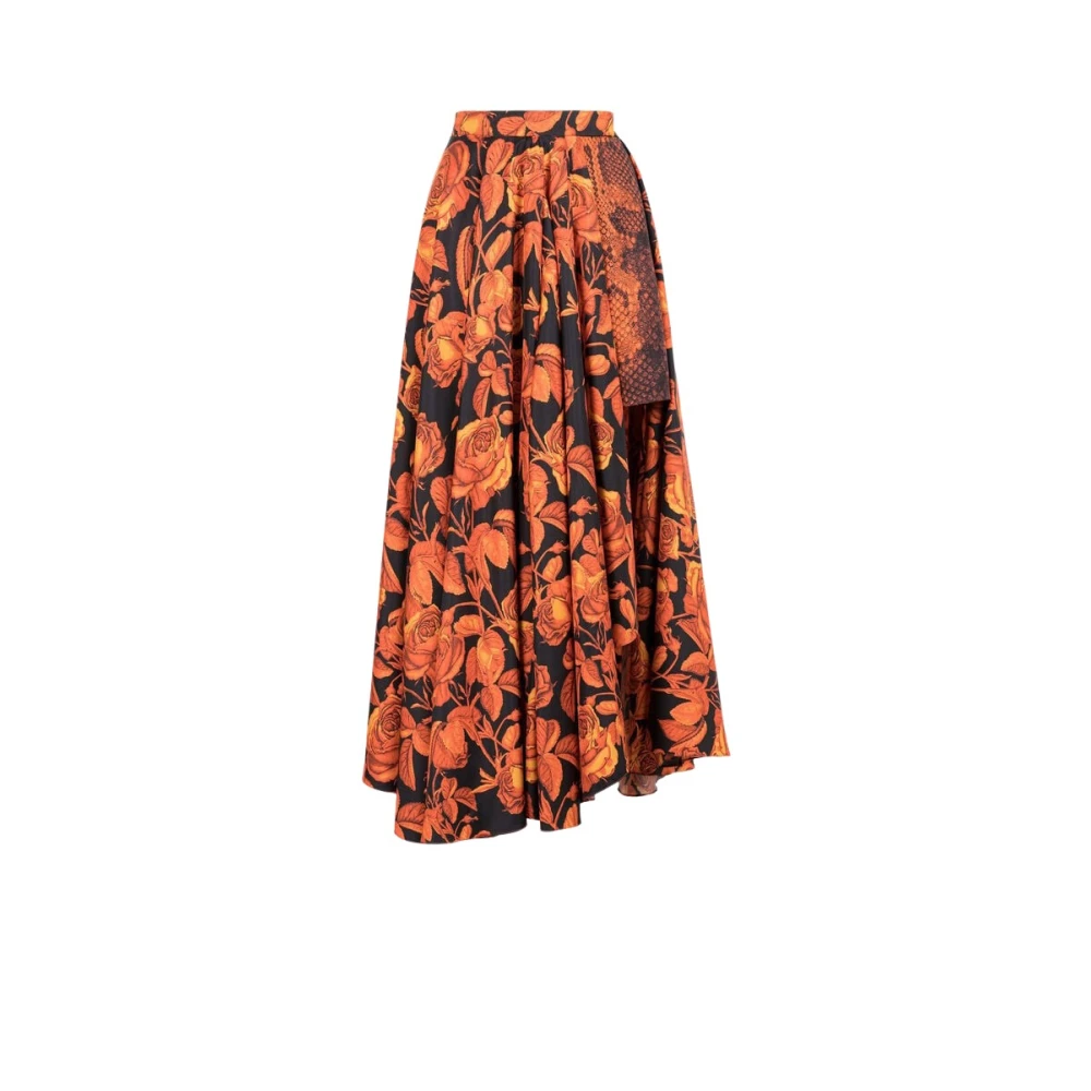 Roberto Cavalli Orange Maxi Skirts, Female, S, Python-Print Asymmetric Maxi Skirt