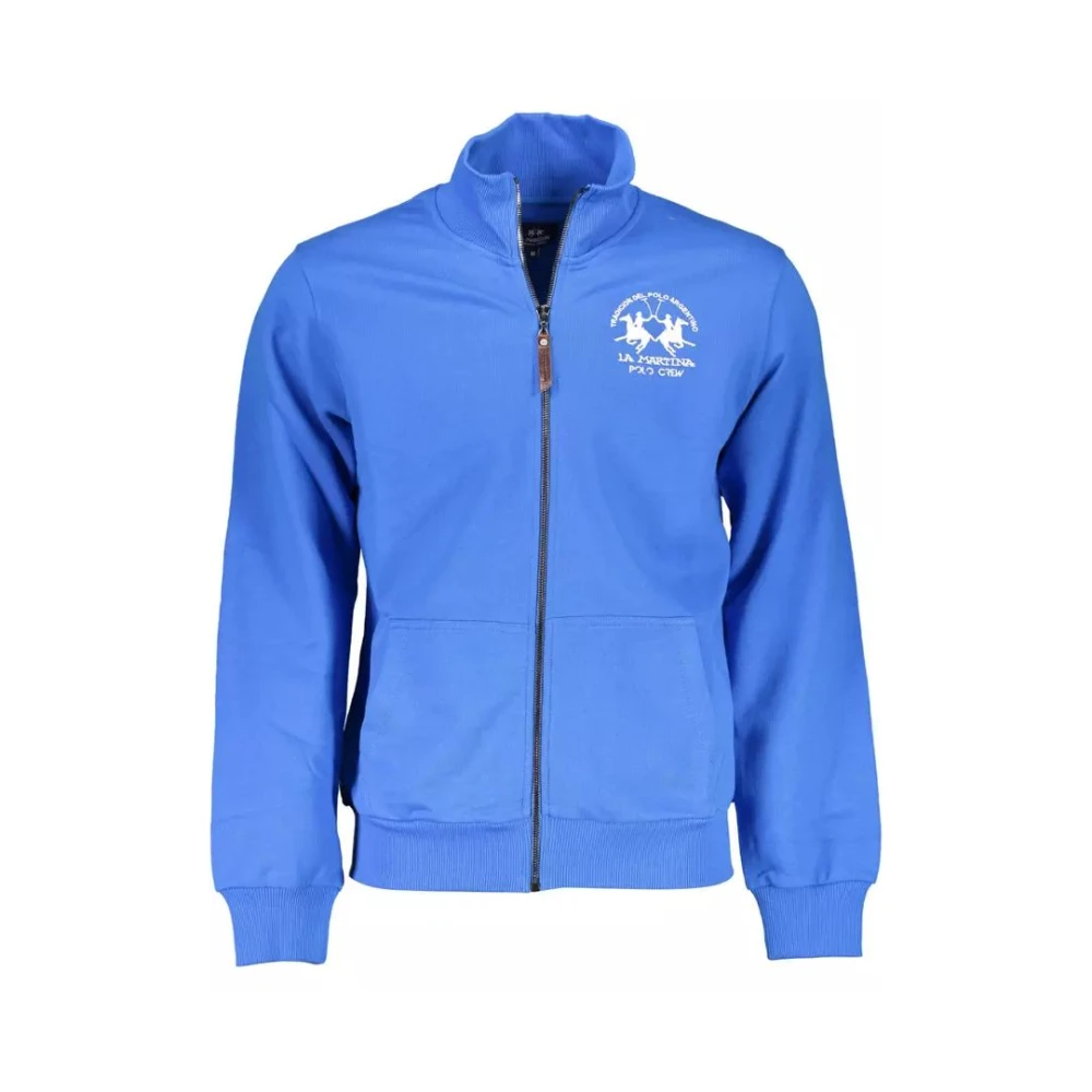 La Martina Men's Blue Zip-Up Sweater With Embroidery