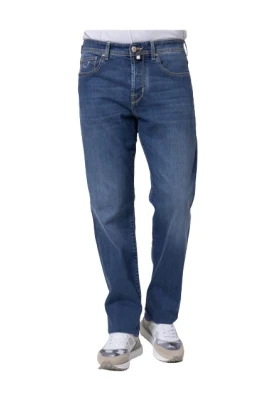 Mörkblå Tvättade Jeans med Rak Passform