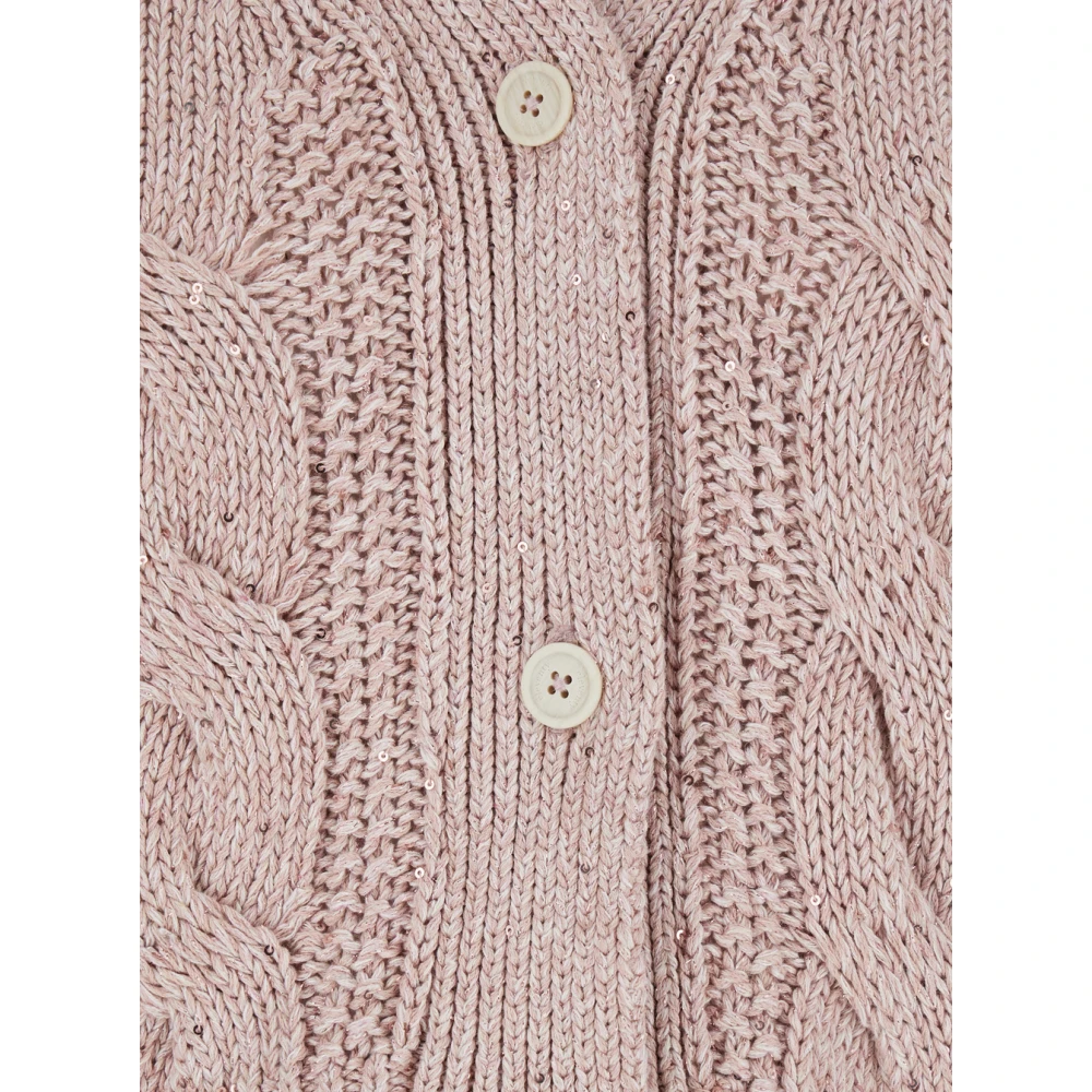 Eleventy Roze Gebreid Vest Katoen Linnen Mix Pink Dames