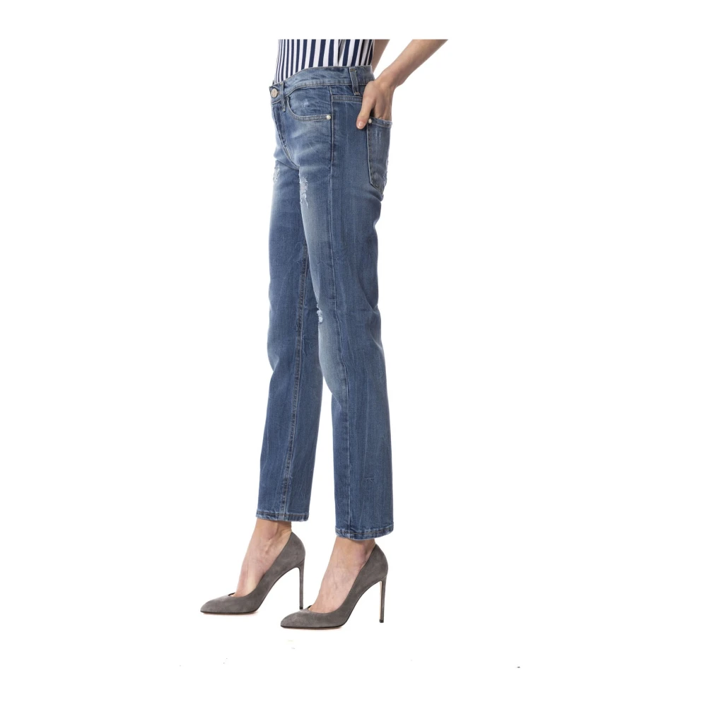 Frankie Morello Slim Fit Ripped Jeans met Aangepaste Knoop Blue Dames