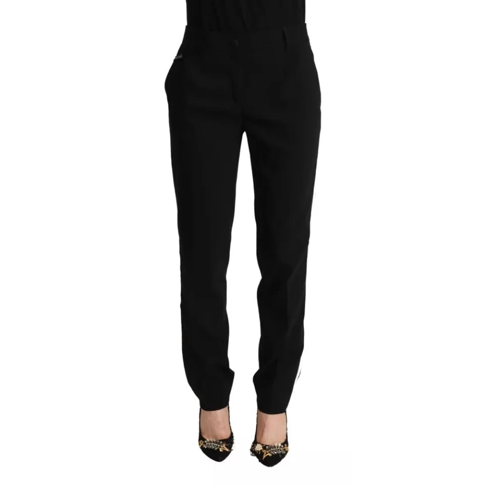Dolce & Gabbana Donna Nero Pantaloni In Lana A Righe Bianche E Nere