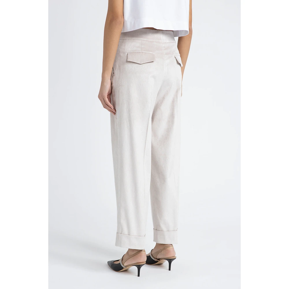 PESERICO Rechte broek in ultradun geribbeld fluweel Beige Dames
