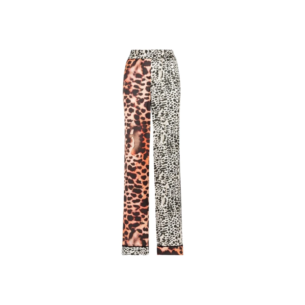 Roberto Cavalli Vrouw Multicolor Leopard Print Straight-Leg Trousers