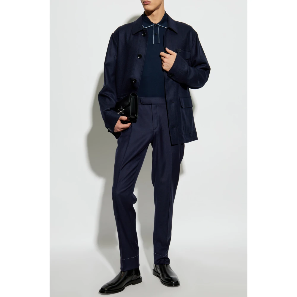 Brioni Wollen broek met vouw Blue Heren