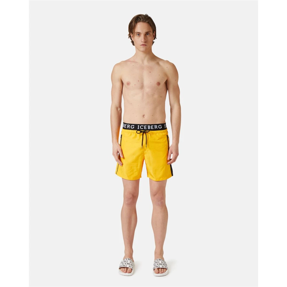 Iceberg Logo Boxer Zwembroek met Trekkoord Taille Blue Heren