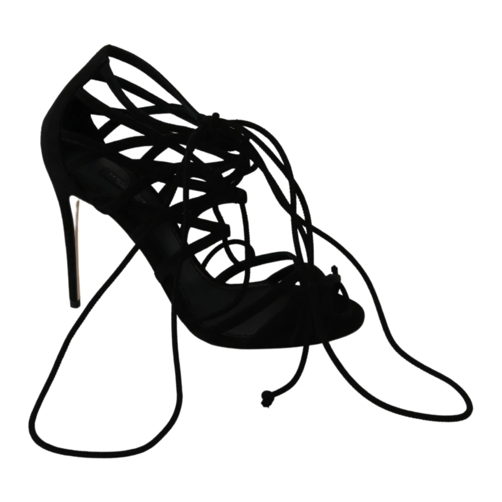 Dolce & Gabbana Women's Black Elegant Suede Stiletto Ankle Strap Sandals