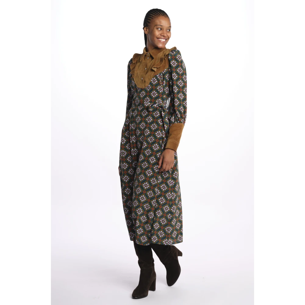Max Mara Groene Pianosa West Print Zijde Katoen Jurk Green Dames