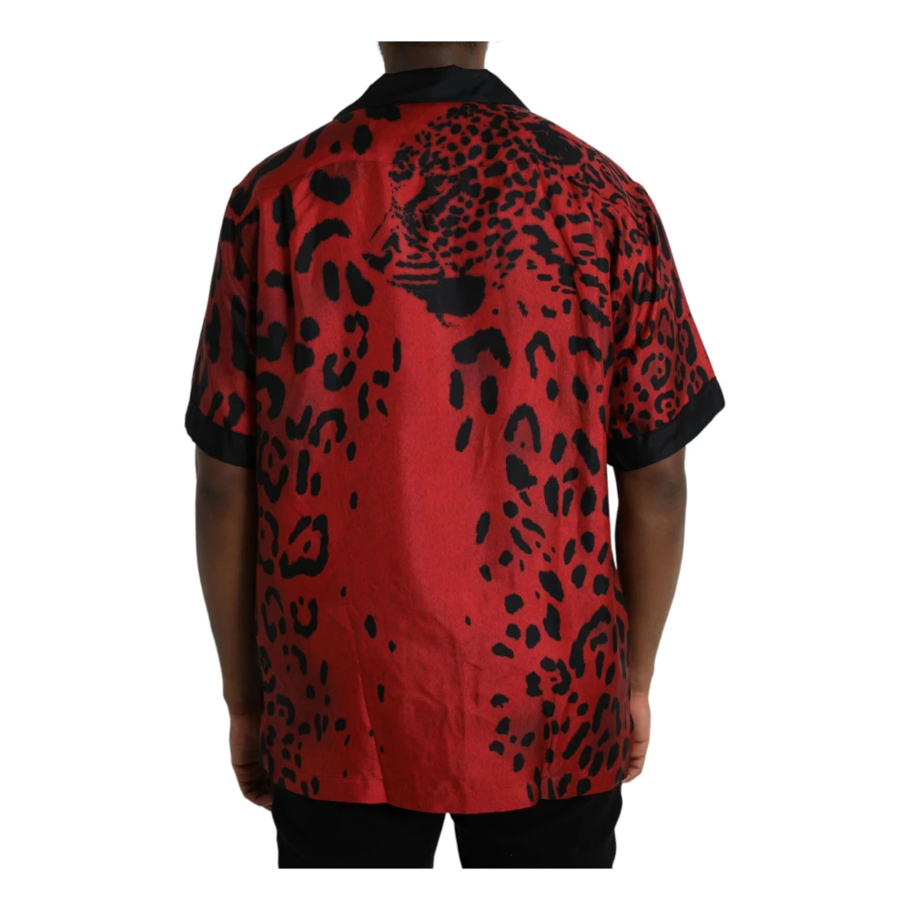 Dolce & Gabbana Rode Luipaard Zijden Knoopshirt Multicolor Heren