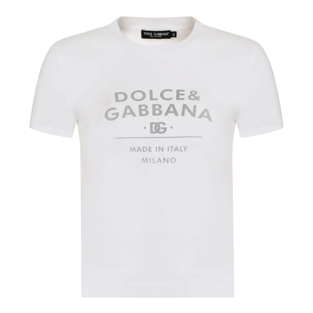Dolce & Gabbana Wit Jersey T-Shirt met Opschrift White Dames
