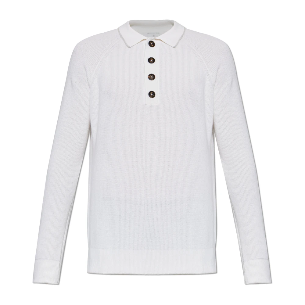 Eleventy Herr Vit Stickade Tröjor 2XL, Kashmir, Cashmere Långärmad Pikétröja