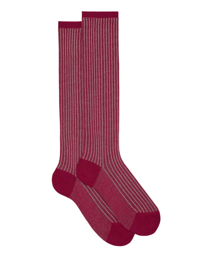 chaussettes-longues-en-coton-fuchsia-a-cotes-jumelles-pour-femmes