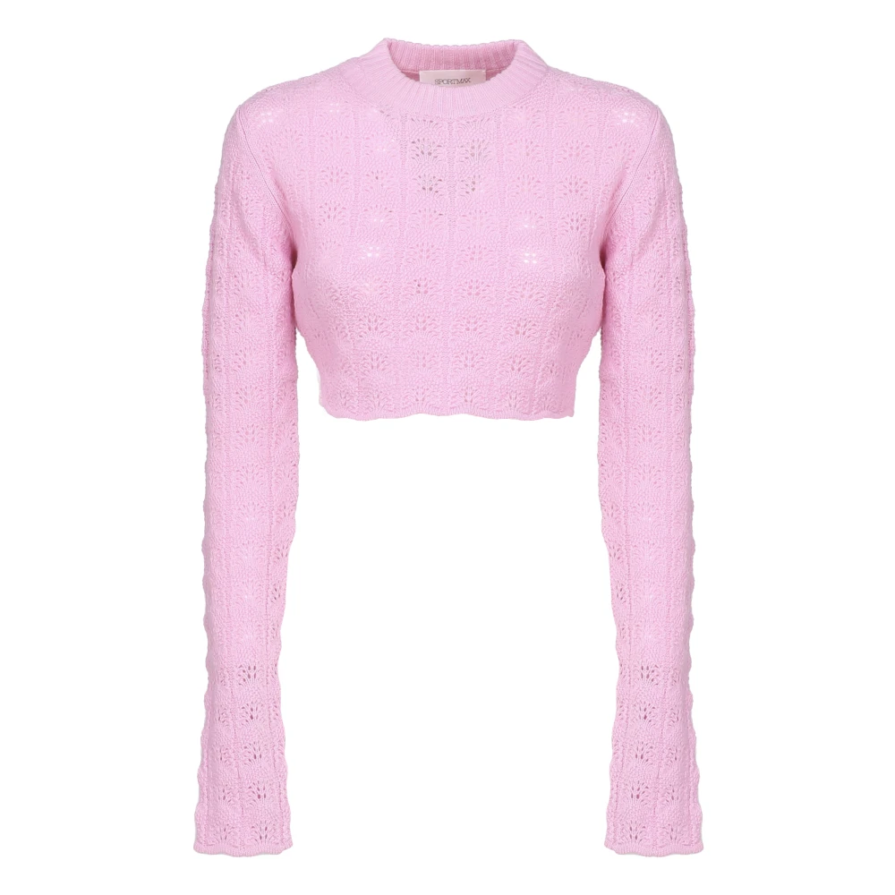 Max Mara Roze Katoenen Trui Ronde Hals Crop-top Pink Dames