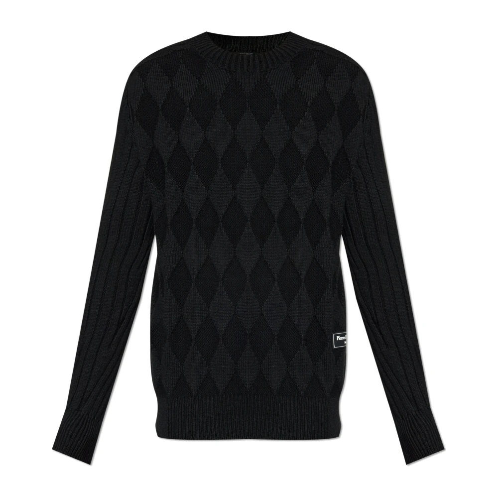 Balmain Black Jumper With Logo Patch - Male - Round-Neck Knitwear - L - Knitwear