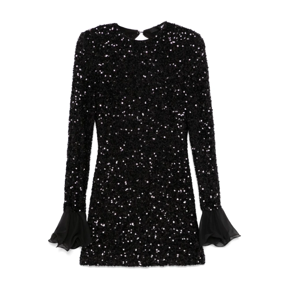 Rotate Birger Christensen Zwarte Paillettenjurk met Open Rug Black Dames