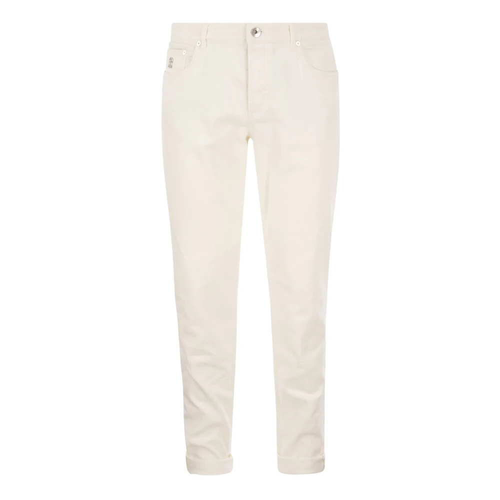Brunello Cucinelli Jeans med Patch och Logo Brodyr White, Herr