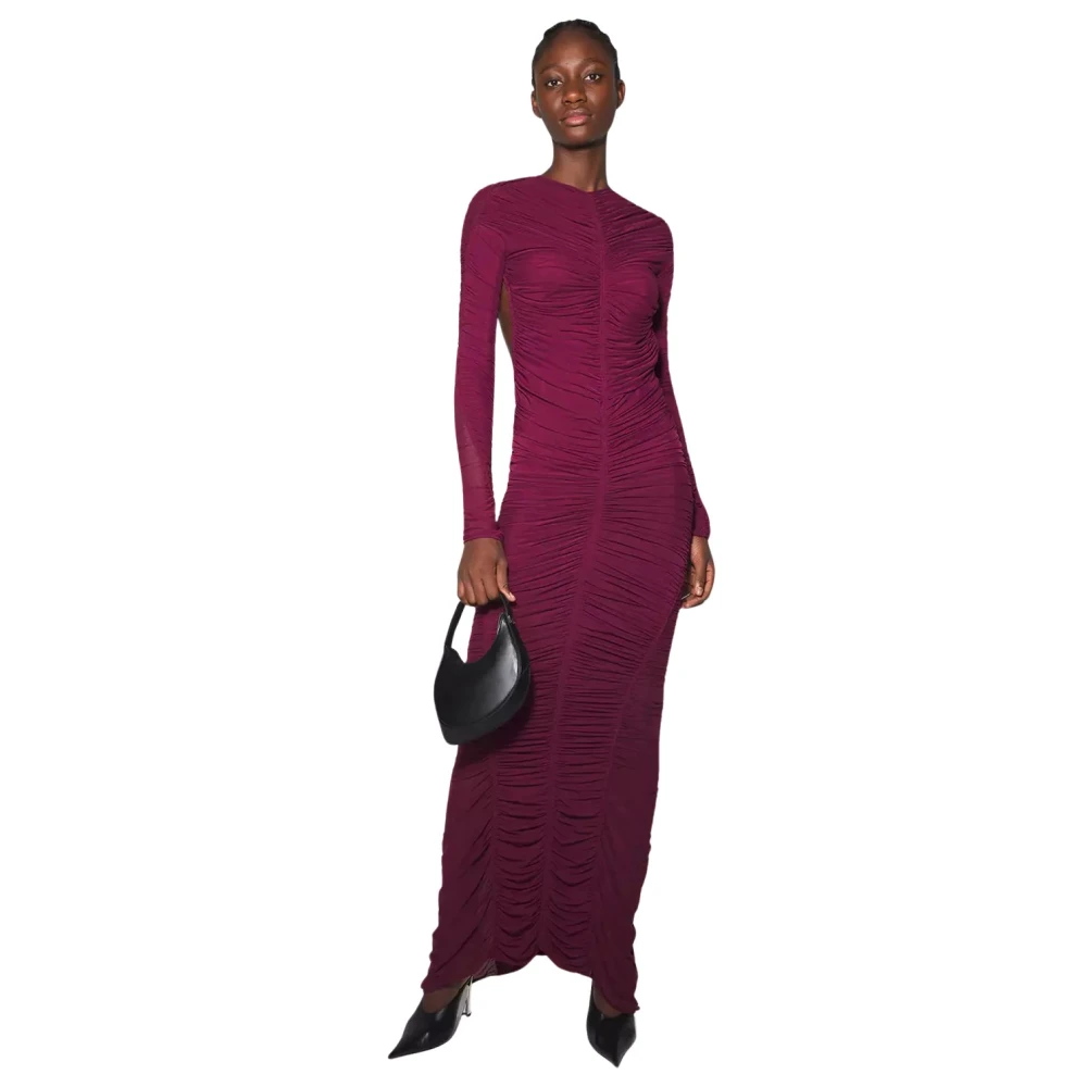 Mugler Burgundy Maxi Klänning med Öppen Rygg Red, Dam