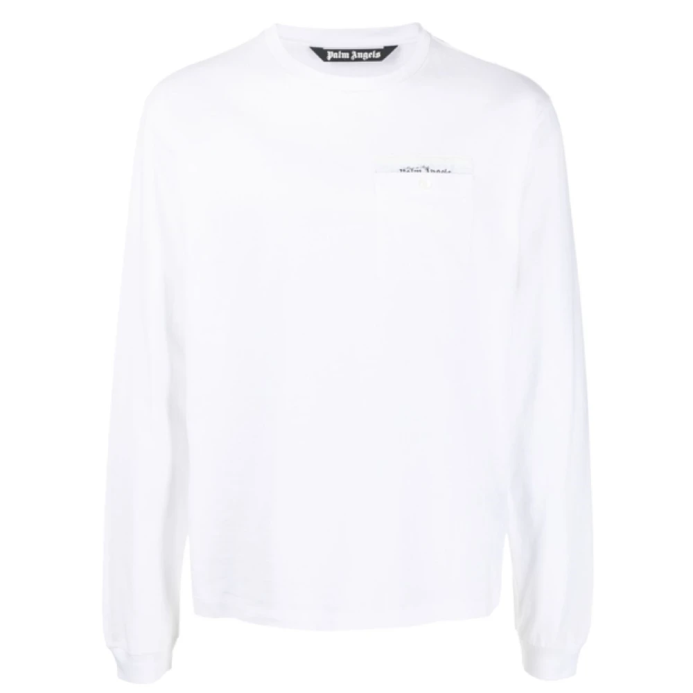 Palm Angels Logo-Patch Lange Mouw Beige T-shirt White Heren